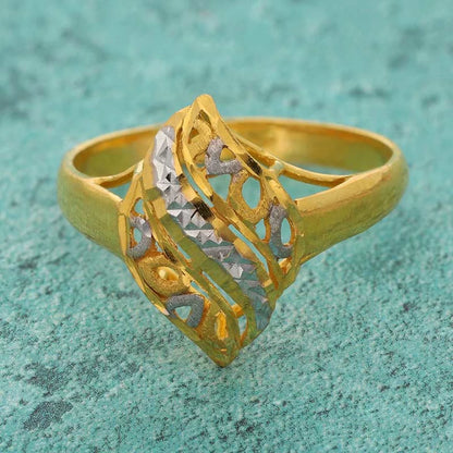 Dual Tone Gold Leaf Shaped Ring 22Kt - Fkjrn22K3717 Rings