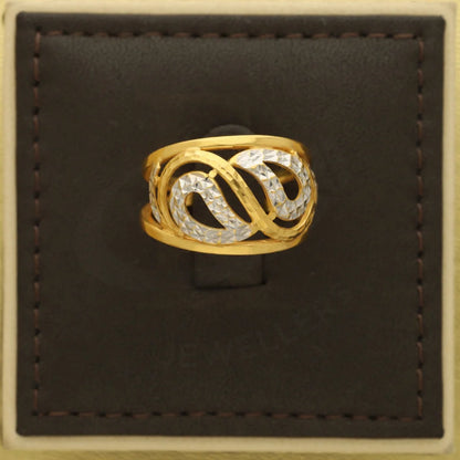 Dual Tone Gold Leaf Shaped Ring 22Kt - Fkjrn22K3870 Rings