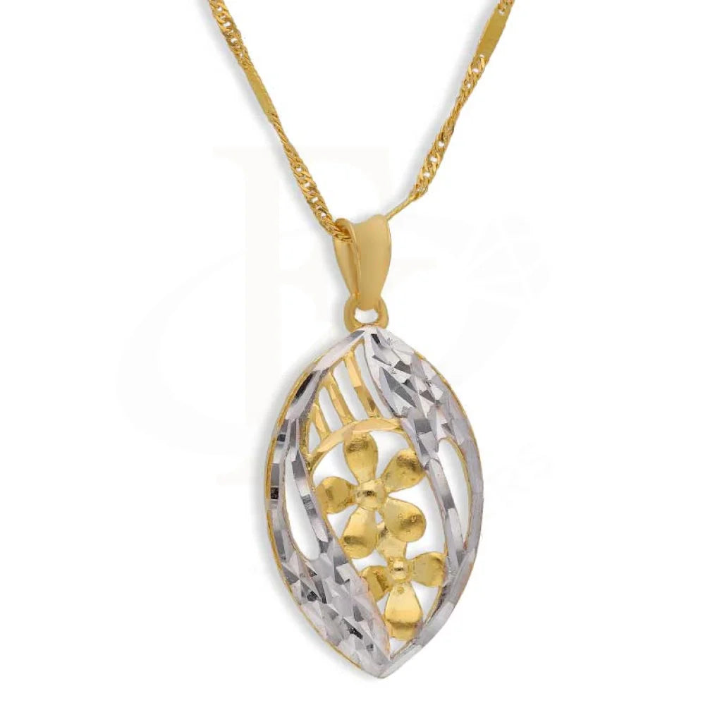 Dual Tone Gold Marquise Shaped Pendant Set (Necklace Earrings And Ring) 22Kt - Fkjnklst22K2390 Sets