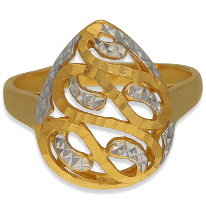 Dual Tone Gold Pear Shaped Ring 22Kt - Fkjrn22K3875 Rings