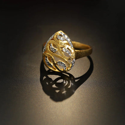 Dual Tone Gold Pear Shaped Ring 22Kt - Fkjrn22K3875 Rings