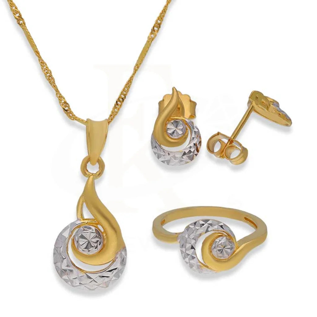 Dual Tone Gold Pendant Set (Necklace Earrings And Ring) 22Kt - Fkjnklst22K2399 Sets