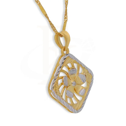 Dual Tone Gold Rhombus And Flower Shaped Pendant Set (Necklace Earrings Ring) 22Kt - Fkjnklst22K2401