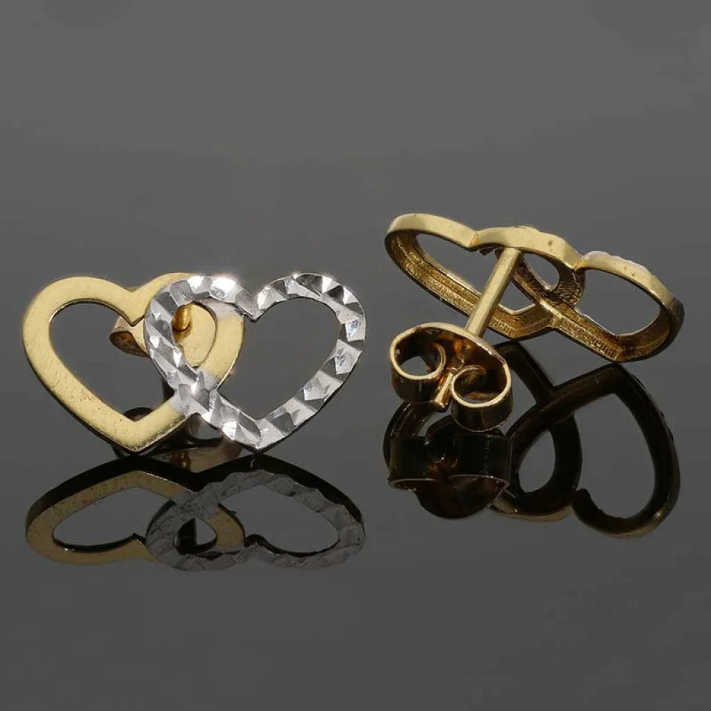 Dual Tone Gold Twin Hearts Stud Earrings 18Kt - Fkjern18K2758