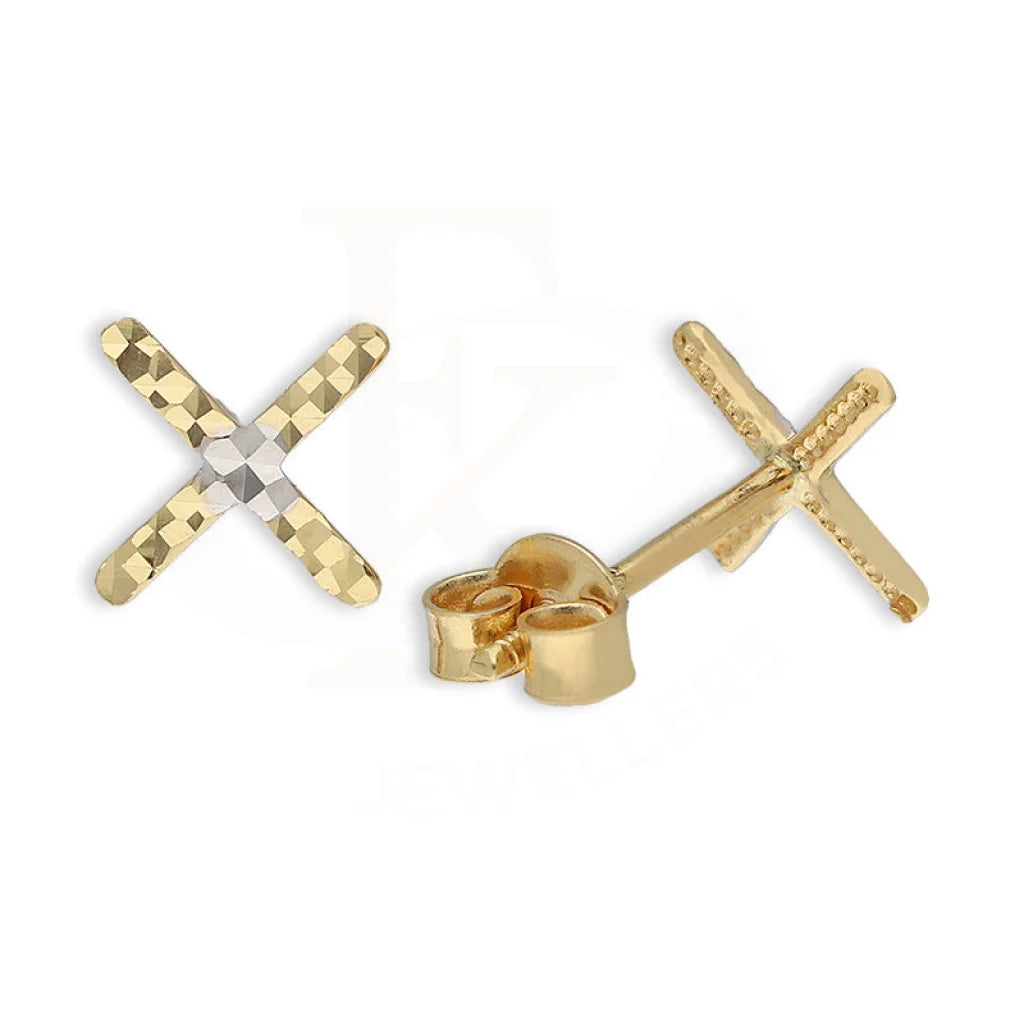 Dual Tone Gold X Stud Earrings 18Kt - Fkjern18K5550