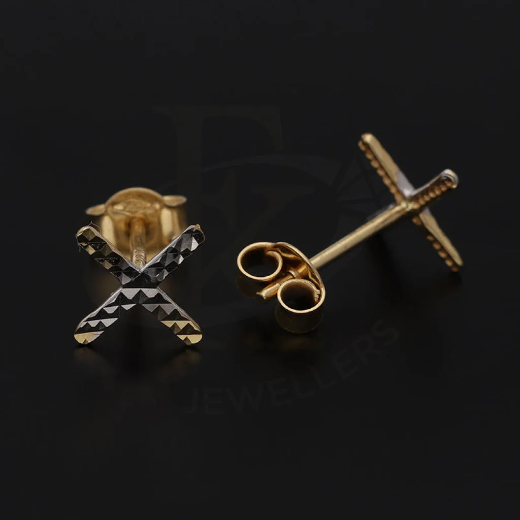 Dual Tone Gold X Stud Earrings 18Kt - Fkjern18K5551