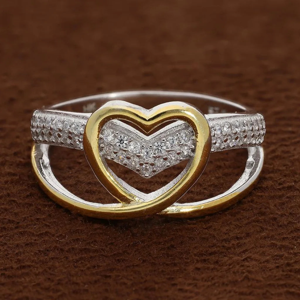 Dual Tone Italian Silver 925 Heart Shaped Ring - Fkjrnsl2993 Rings