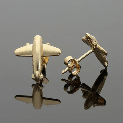 Gold Airplane Shaped Stud Earrings 18Kt - Fkjern18K2423