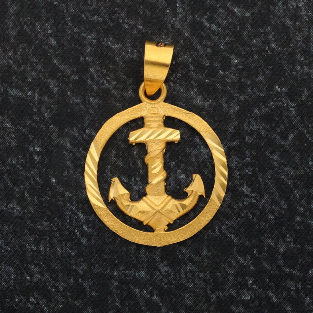 Gold Anchor Shaped In Circle Pendant 21Kt - Fkjpnd21Km8606 Pendants