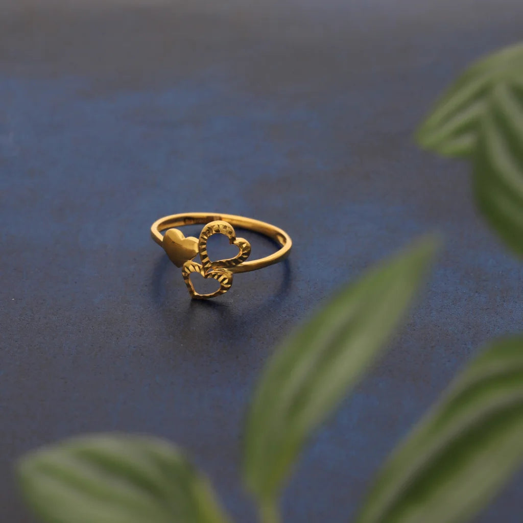 Gold Attached Triple Heart Ring 21Kt - Fkjern18Km8413 Rings