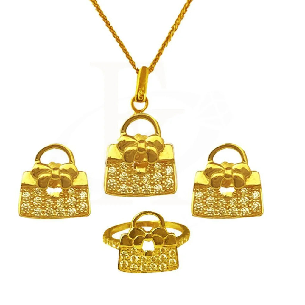 Gold Baby Pendant Set (Necklace Earrings And Ring) 18Kt - Fkjnklst1755 Sets