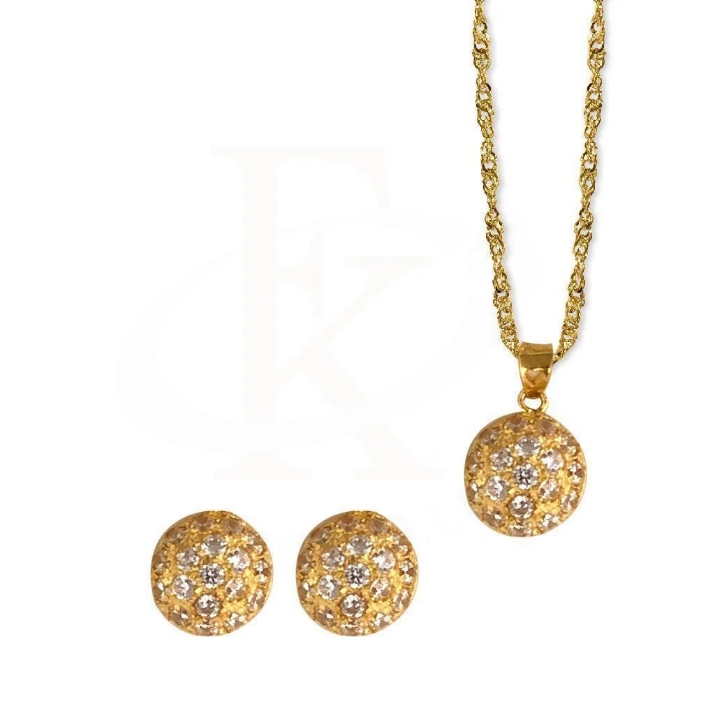 Gold Ball Pendant Set (Necklace And Earrings) 22Kt - Fkjnklst1878 Sets
