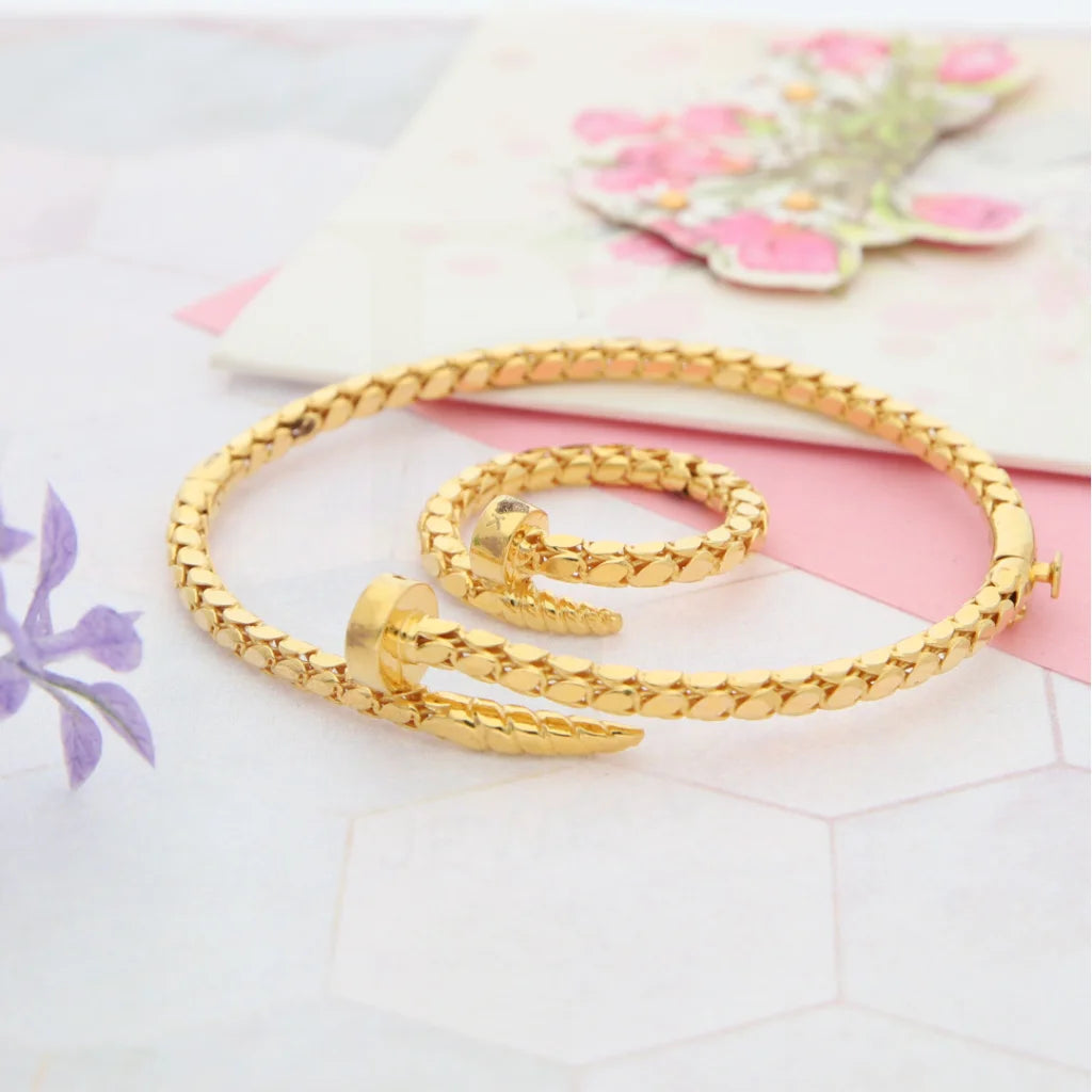 Gold Box Chain Design Bangle Set (Bangle And Ring) 21Kt - Fkjset21Km8056 Pendant Sets