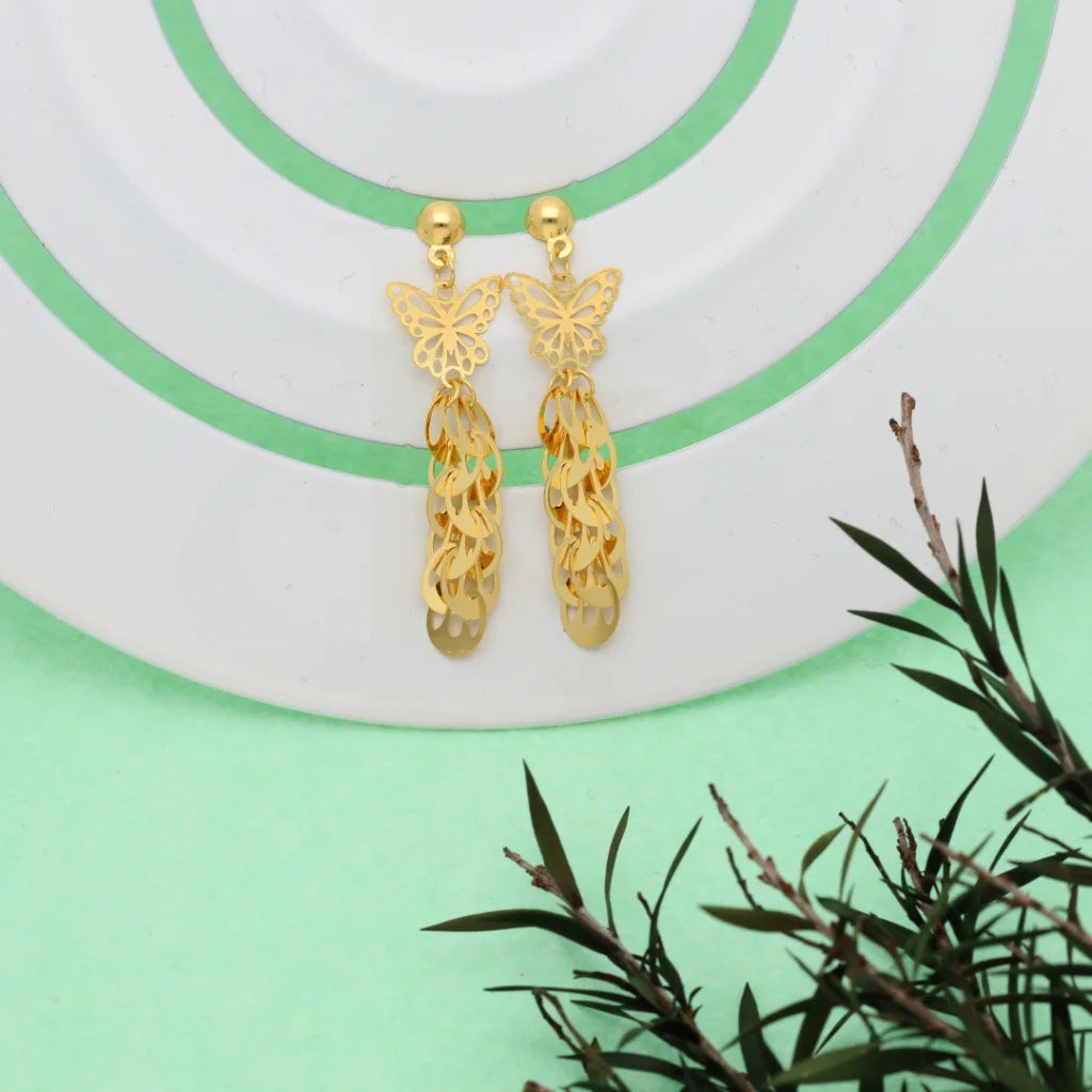 Gold Butterfly Drop Earrings 21Kt - Fkjern21K7992