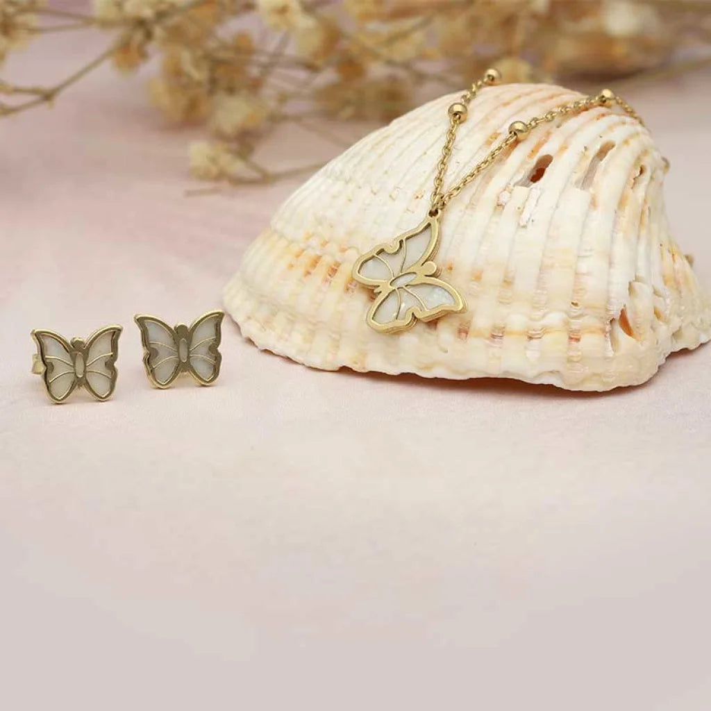 Gold Butterfly Pendant Set (Necklace And Earrings) 18Kt - Fkjnklst18K2426 Sets