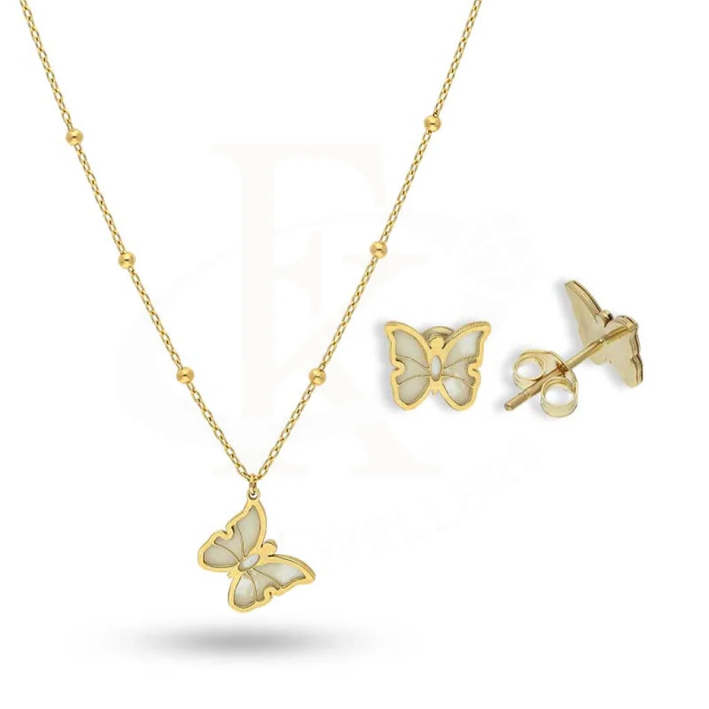 Gold Butterfly Pendant Set (Necklace And Earrings) 18Kt - Fkjnklst18K2426 Sets