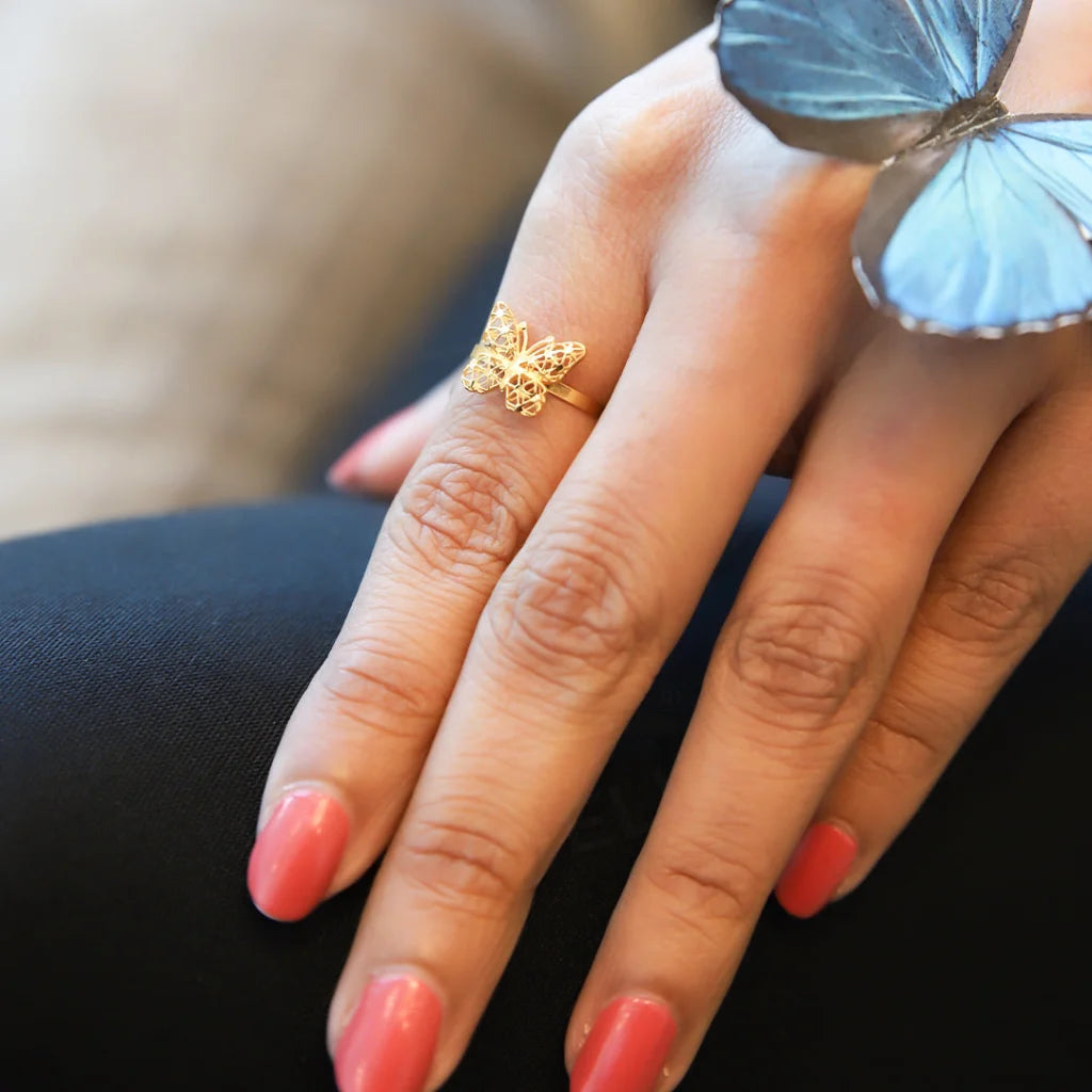 Gold Butterfly Ring 21Kt - Fkjrn21Km8116 Rings