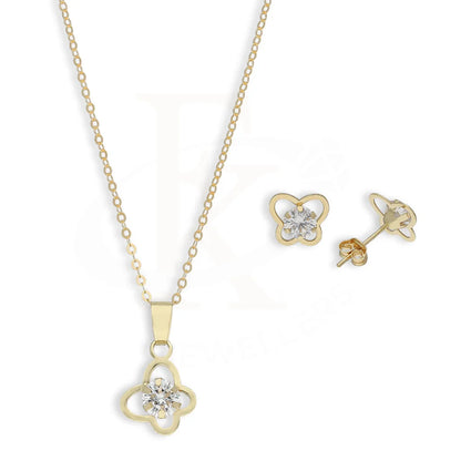 Gold Butterfly Shaped Solitaire Pendant Set (Necklace And Earrings) 18Kt - Fkjnklst18K5581 Sets