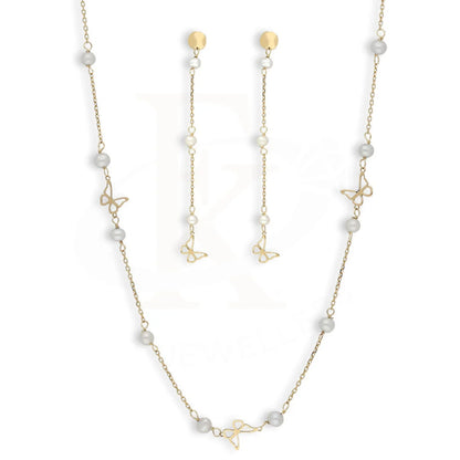 Gold Butterfly With Pearl Set (Necklace And Earrings) 18Kt - Fkjnklst18K5529 Pendant Sets