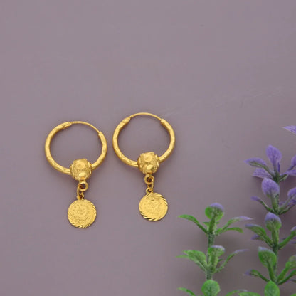 Gold Coin Shaped Earring 21Kt - Fkjern21K7751 Earrings