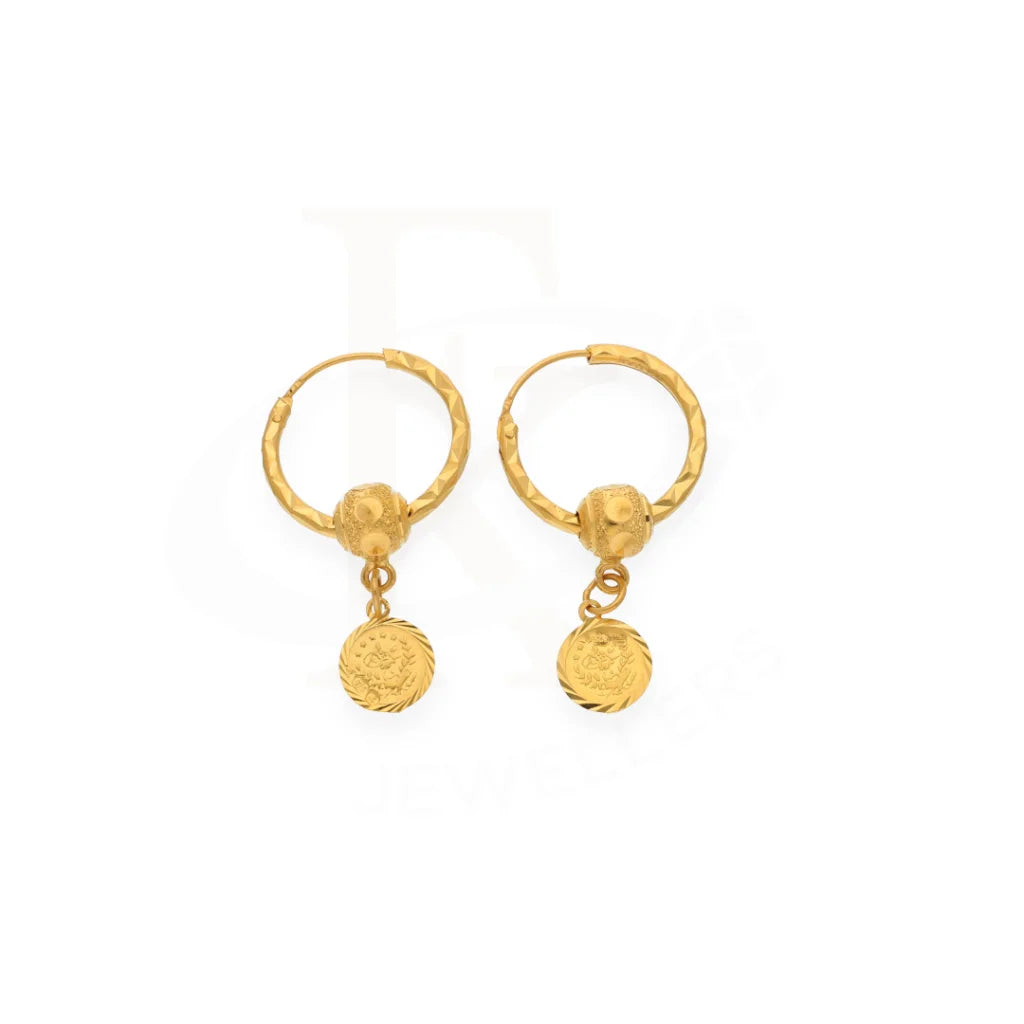 Gold Coin Shaped Earring 21Kt - Fkjern21K7751 Earrings