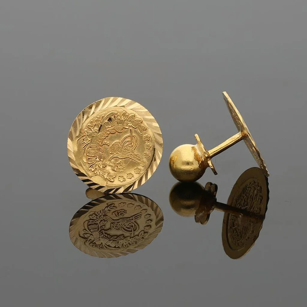 Gold Coin Shaped Stud Earrings 21Kt - Fkjern21K2271