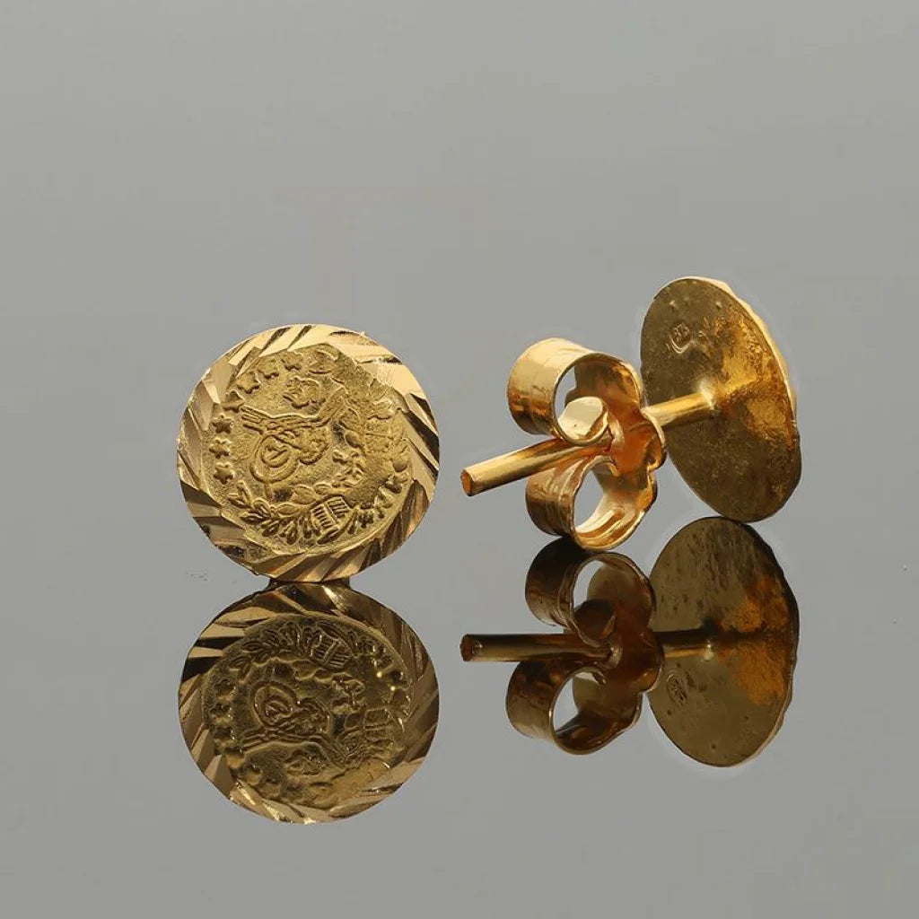 Gold Coin Shaped Stud Earrings 21Kt - Fkjern21K2274