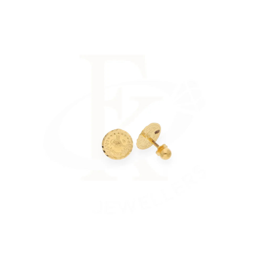 Gold Coin Shaped Stud Earrings 21Kt - Fkjern21Km7961