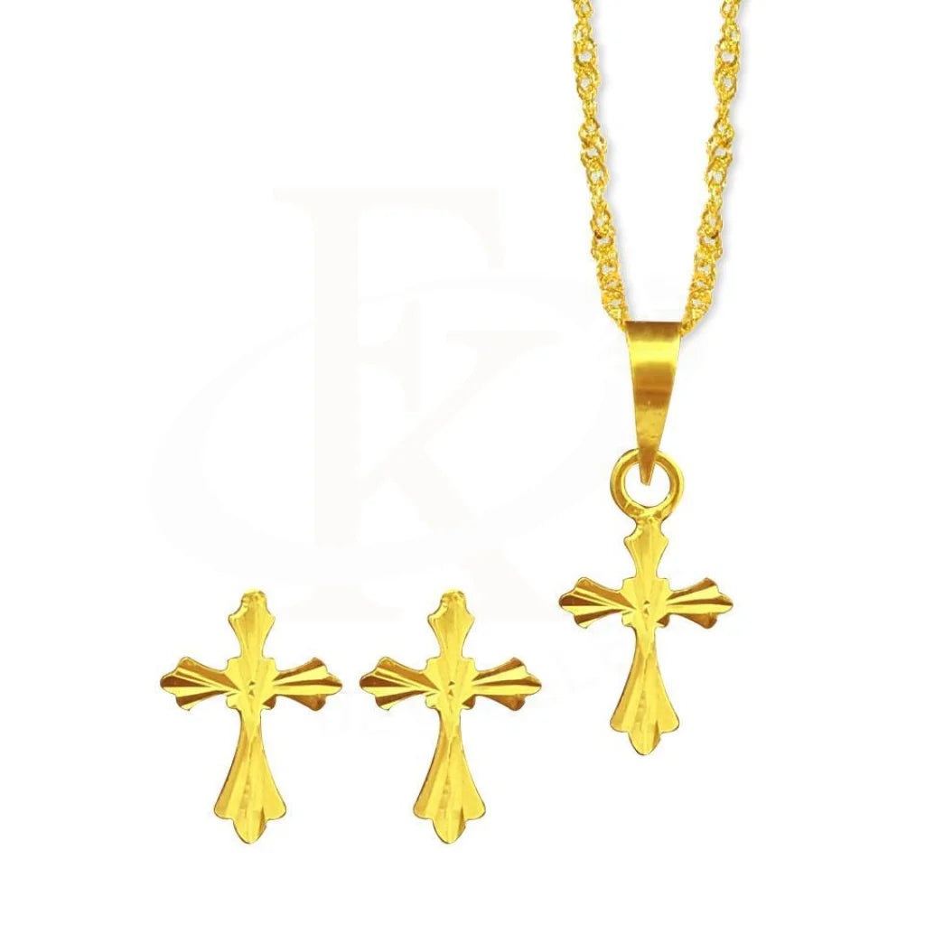 Gold Cross Pendant Set (Necklace And Earrings) 18Kt - Fkjnklst1847 Sets