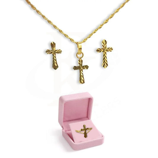 Gold Cross Pendant Set (Necklace Earrings And Ring) 18Kt - Fkjnklst1692 Sets