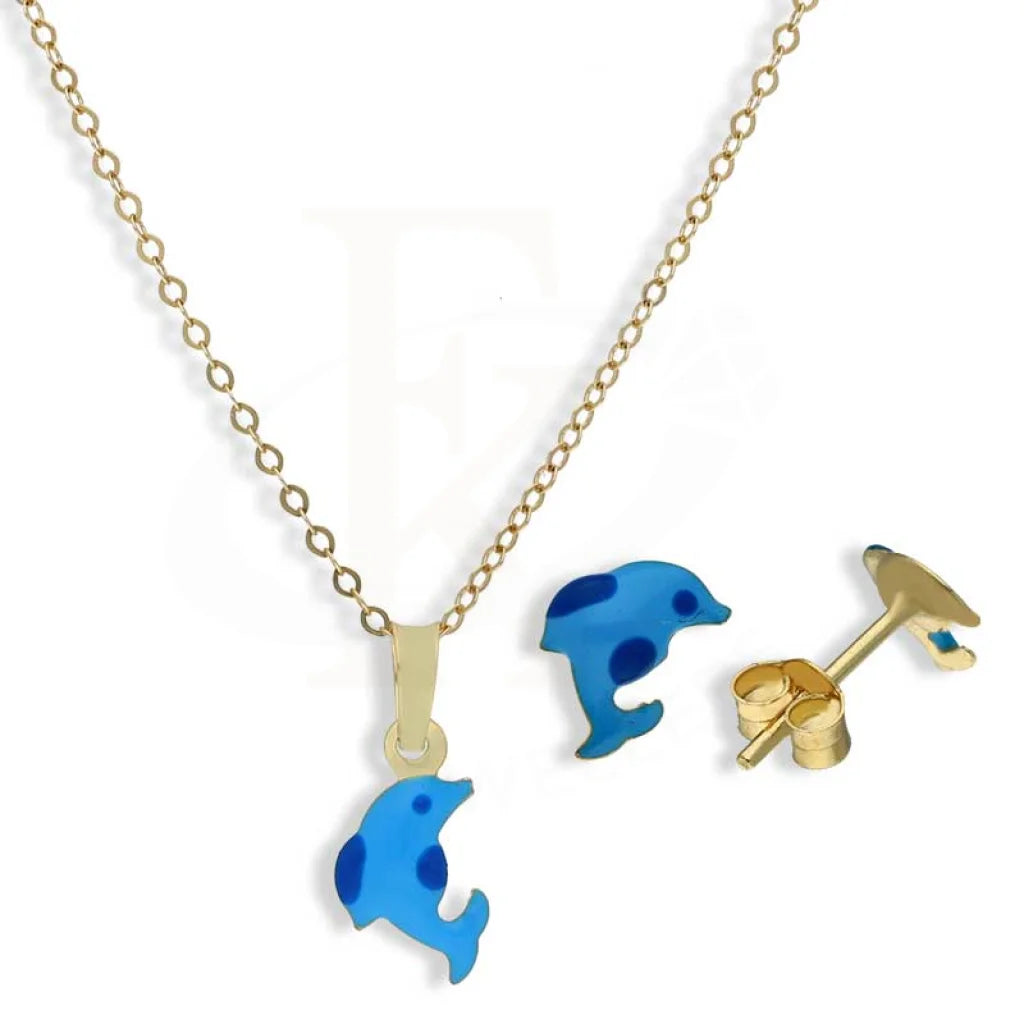 Gold Dolphin Baby Pendant Set (Necklace And Earrings) 18Kt - Fkjnklst18K2436 Sets