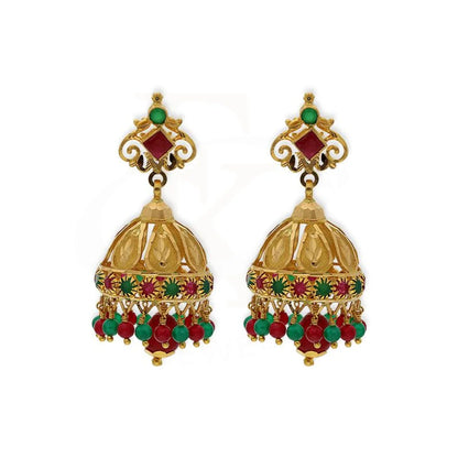 Gold Dome Shaped Jhumka Drop Earrings 22Kt - Fkjern22K2329