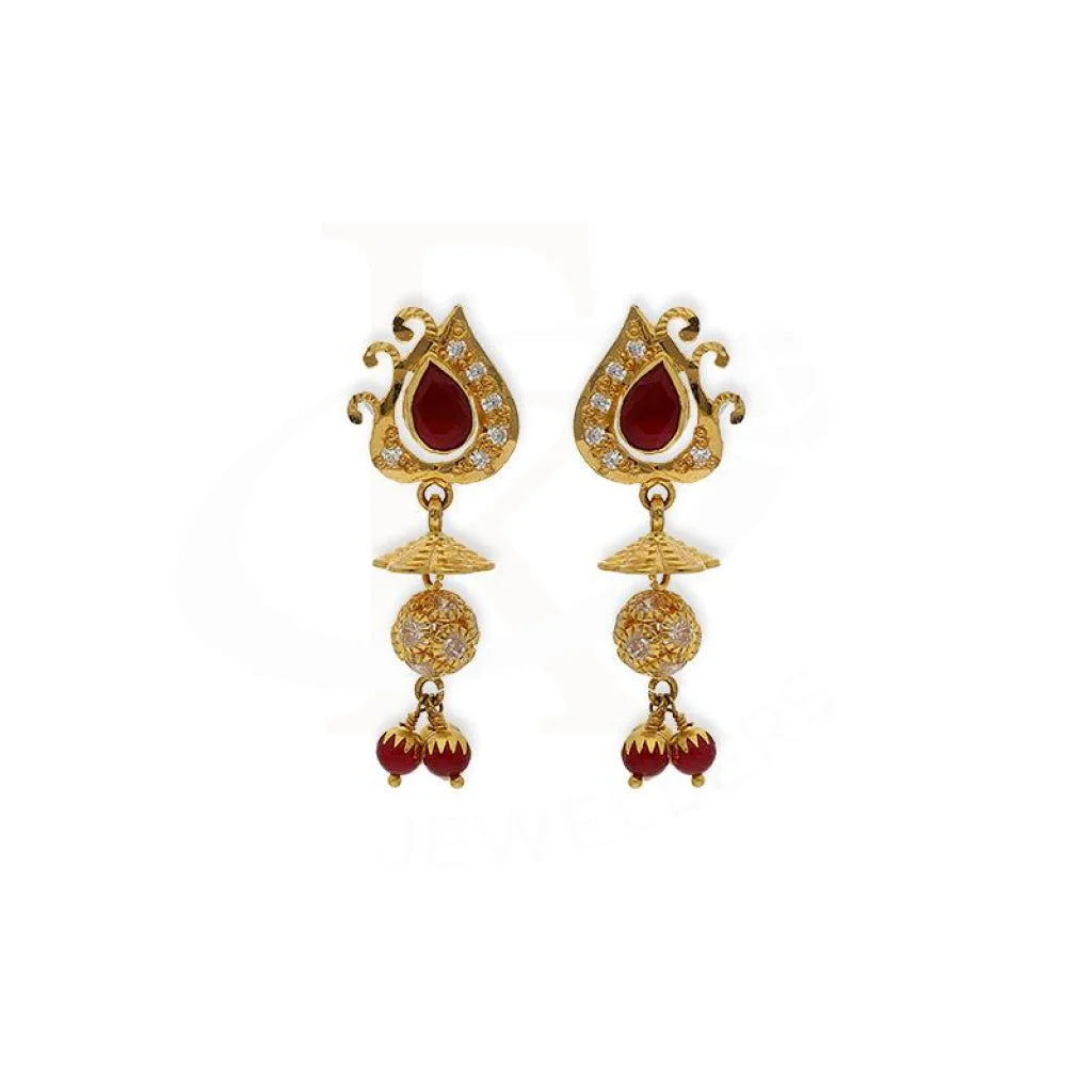 Gold Dome Shaped Jhumka Drop Earrings 22Kt - Fkjern22K2350