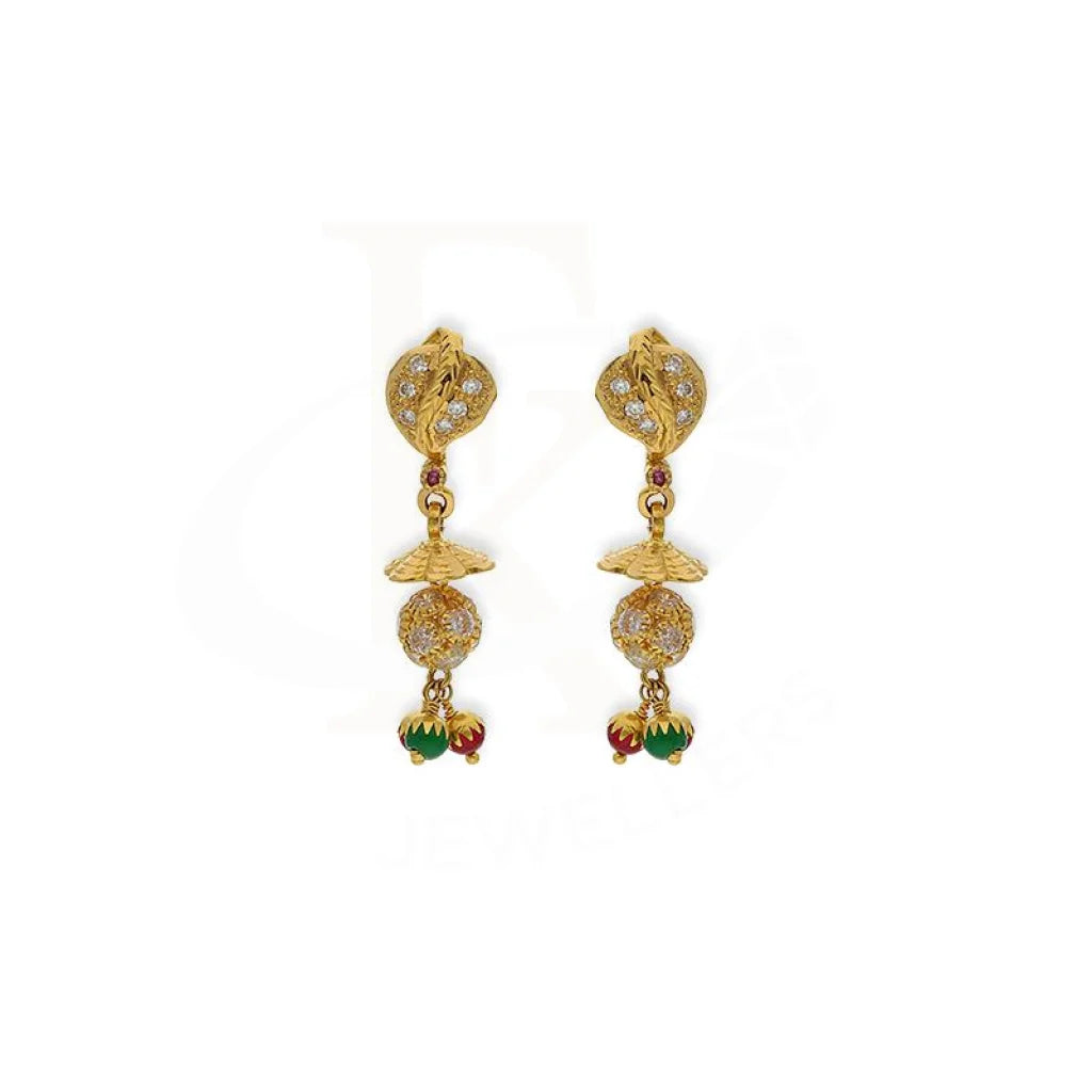 Gold Dome Shaped Jhumka Drop Earrings 22Kt - Fkjern22K2355