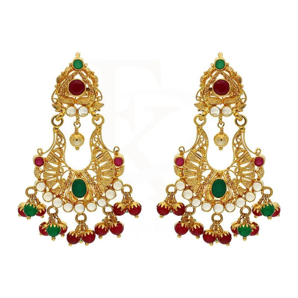 Gold Dome Shaped Jhumka Drop Earrings 22Kt - Fkjern22K2362