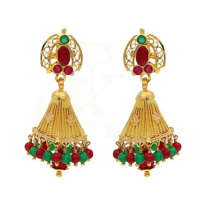 Gold Dome Shaped Jhumka Drop Earrings 22Kt - Fkjern22K2364