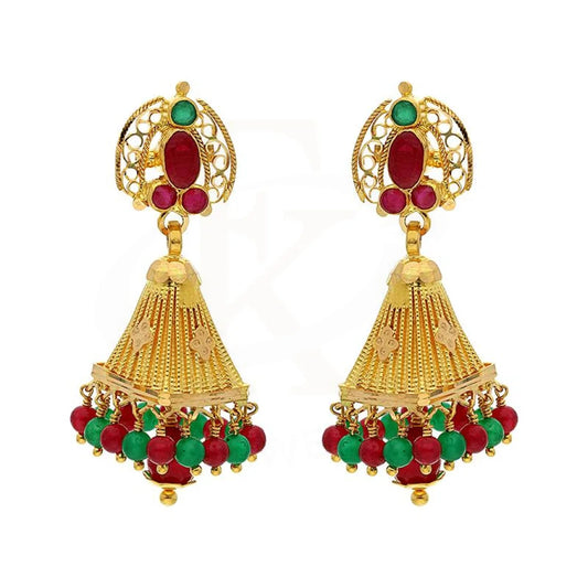 Gold Dome Shaped Jhumka Drop Earrings 22Kt - Fkjern22K2364