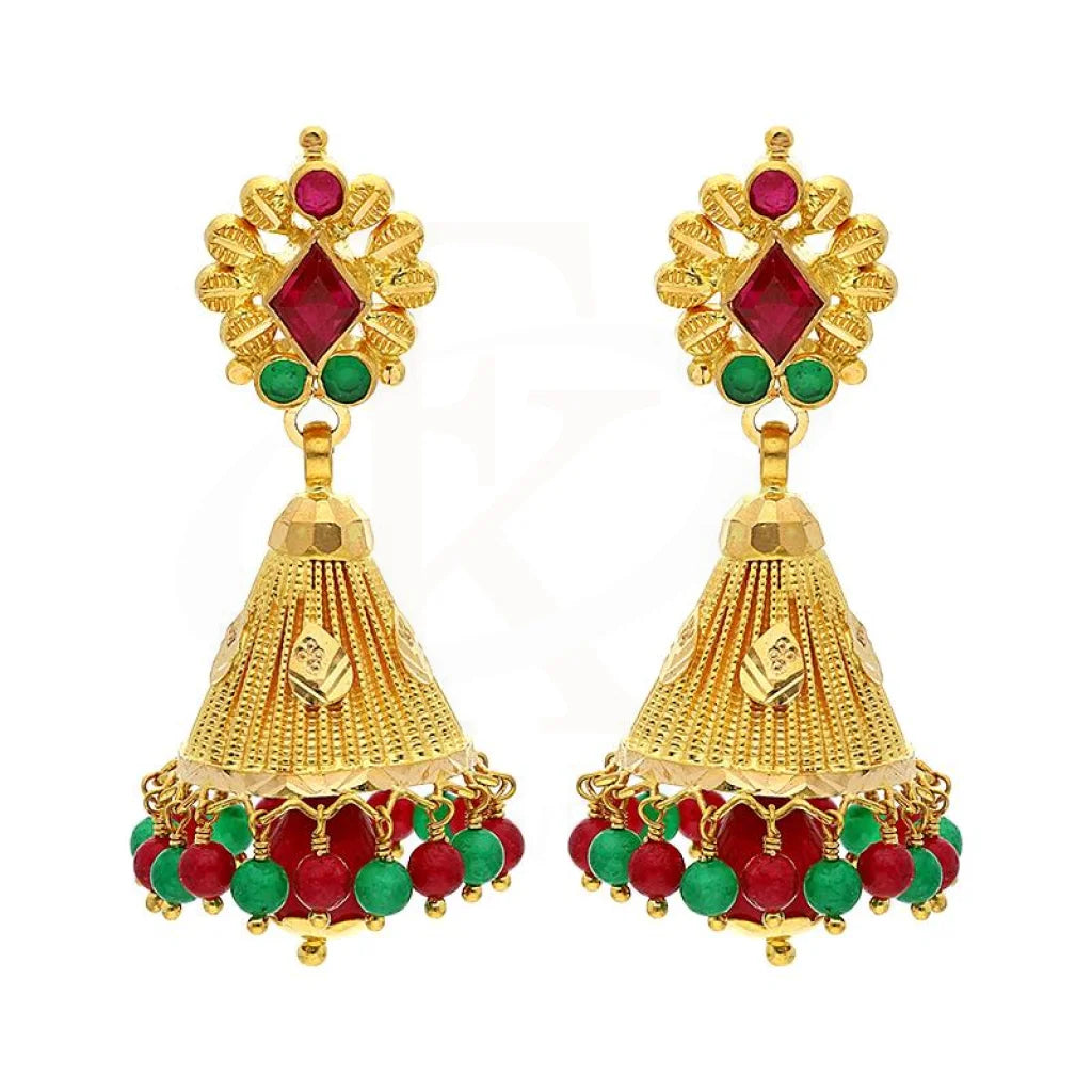 Gold Dome Shaped Jhumka Drop Earrings 22Kt - Fkjern22K2366