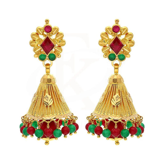 Gold Dome Shaped Jhumka Drop Earrings 22Kt - Fkjern22K2366