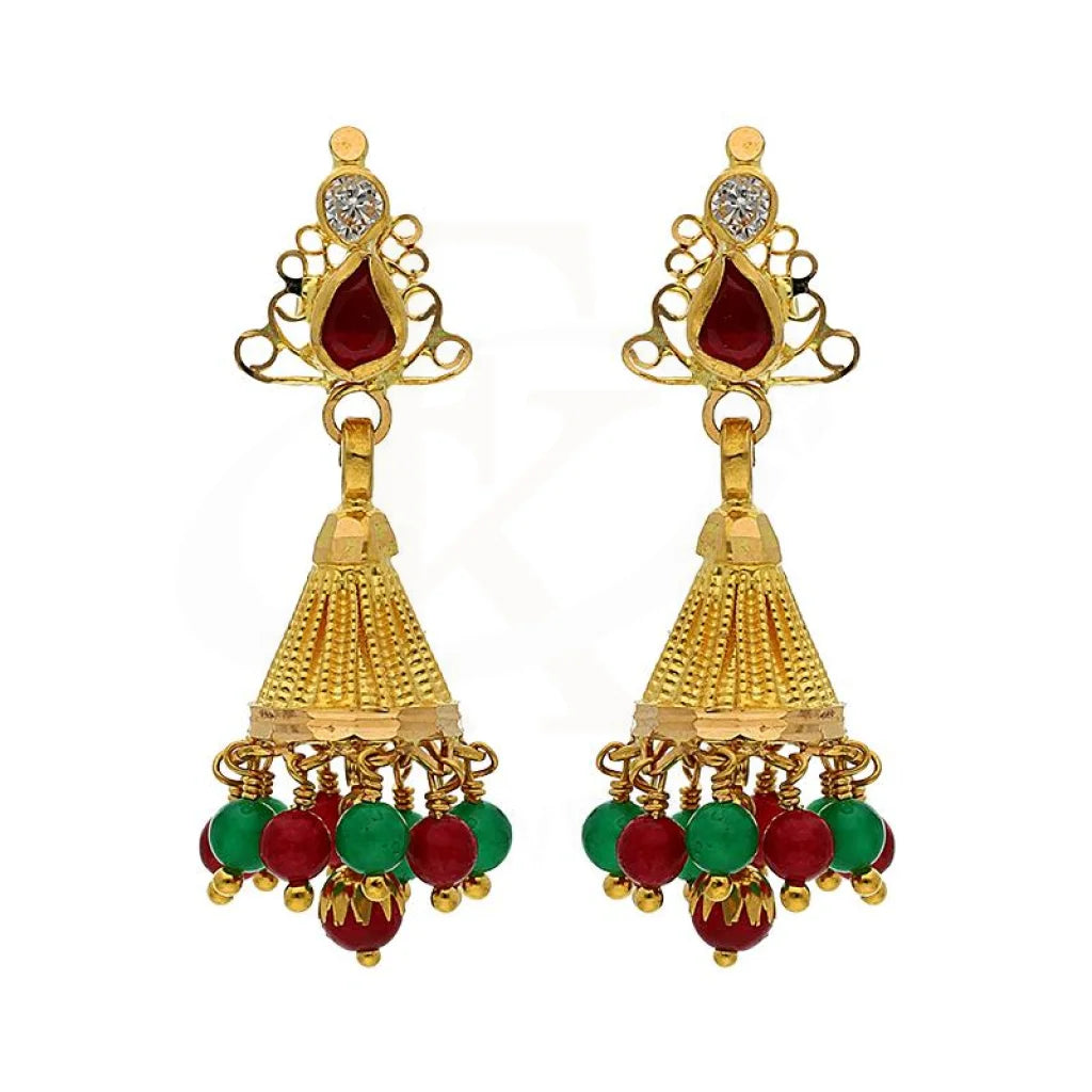 Gold Dome Shaped Jhumka Drop Earrings 22Kt - Fkjern22K2376