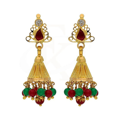 Gold Dome Shaped Jhumka Drop Earrings 22Kt - Fkjern22K2376