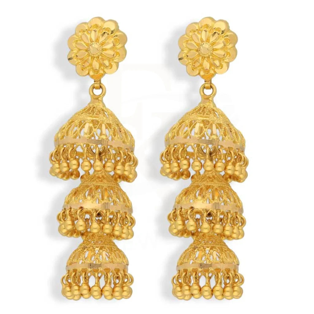 Gold Dome Shaped Jhumka Drop Earrings 22Kt - Fkjern22K2968