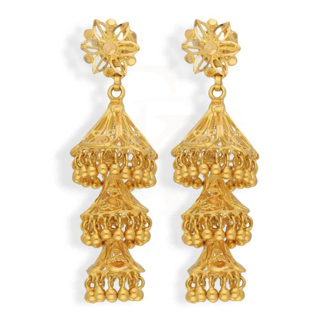 Gold Dome Shaped Jhumka Drop Earrings 22Kt - Fkjern22K2972