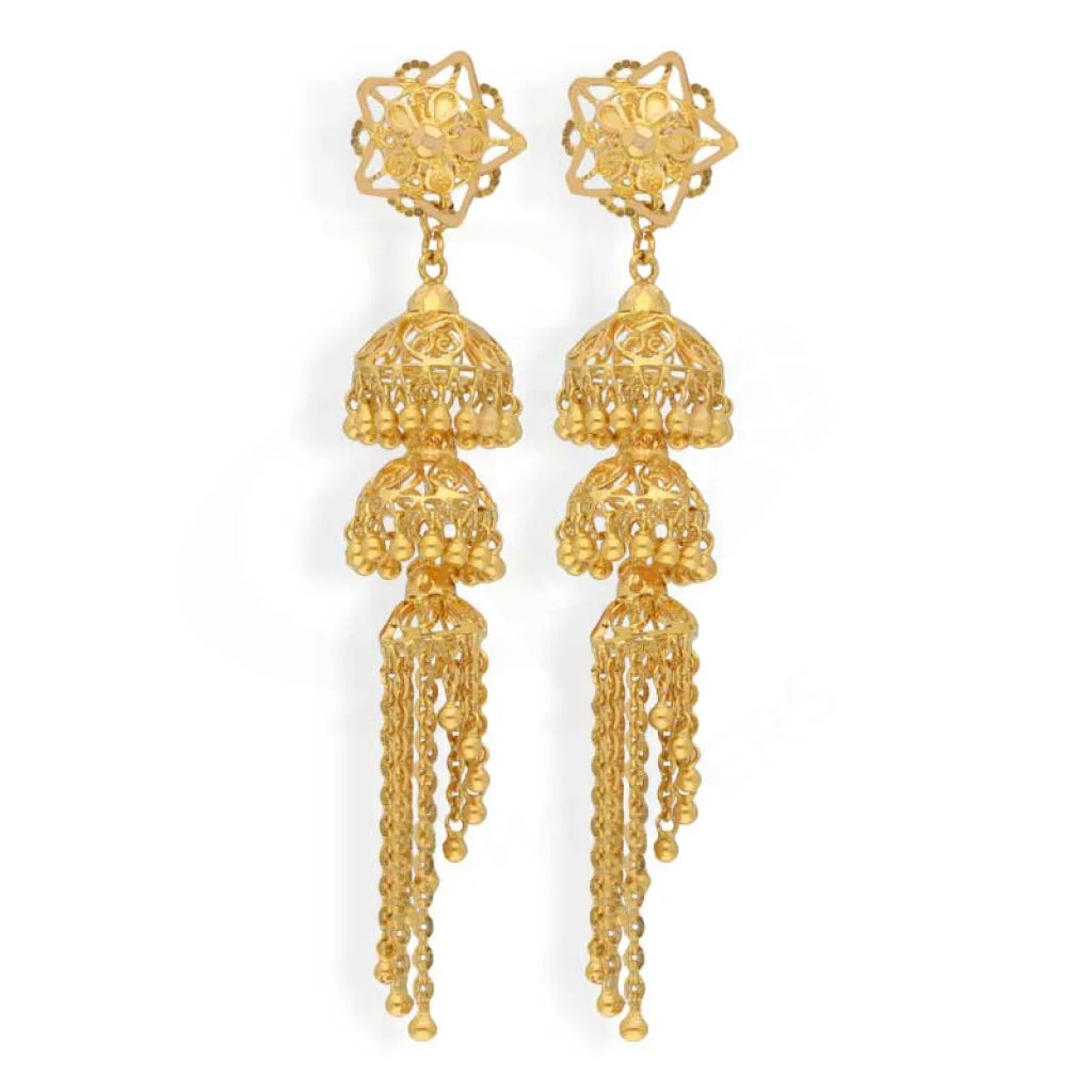 Gold Dome Shaped Jhumka Drop Earrings 22Kt - Fkjern22K2977