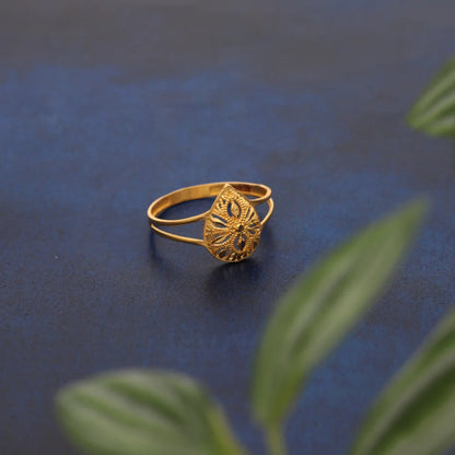 Gold Drop Floral Design Ring 21Kt - Fkjrn21Km8549 Rings