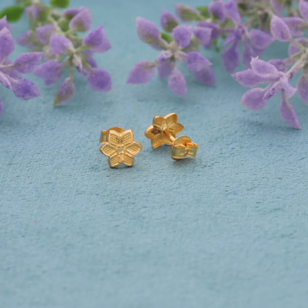 Gold Ethnic Flower Earrings 18Kt - Fkjern18K8232