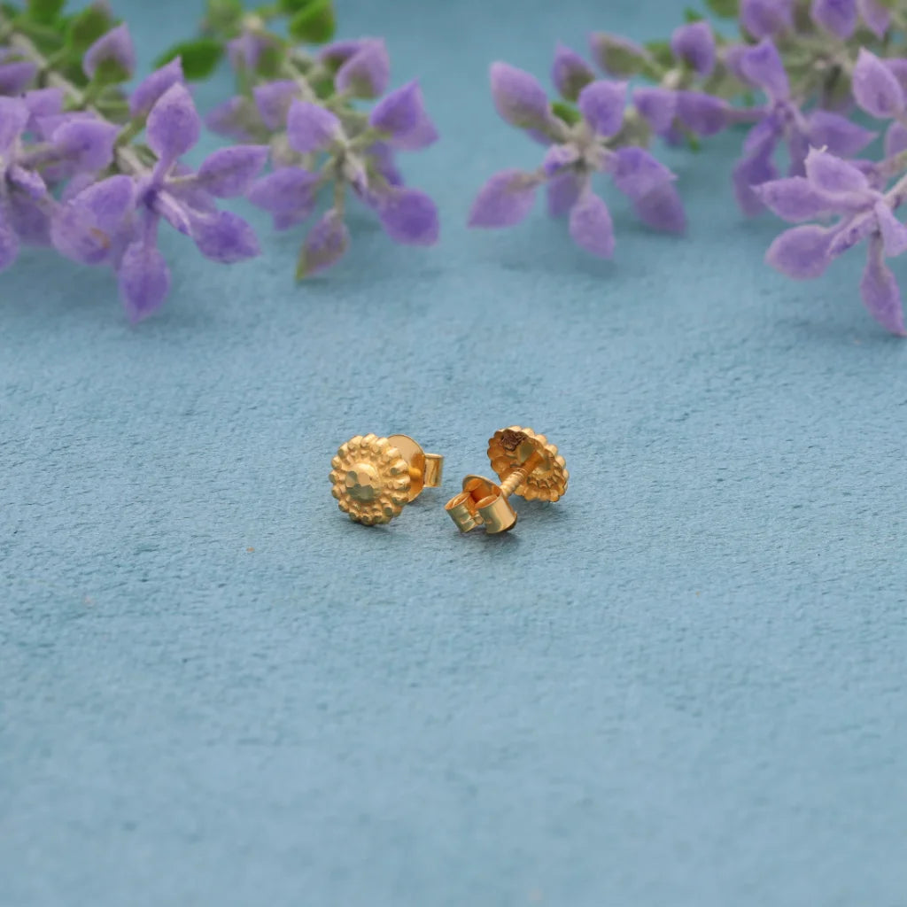 Gold Ethnic Style Floral Earrings 18Kt - Fkjern18K8224