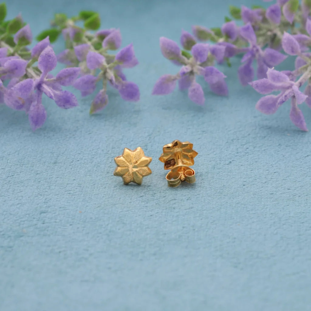 Gold Ethnic Style Flower Earrings 18Kt - Fkjern18K8226