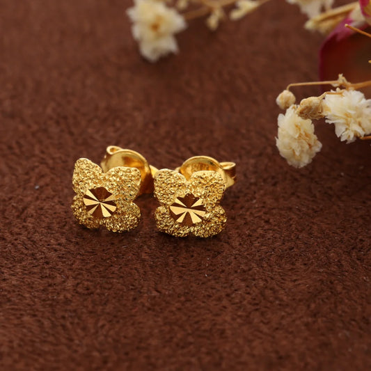 Gold Floral Pattern Shaped Earring 21Kt - Fkjern21Km8470 Earrings