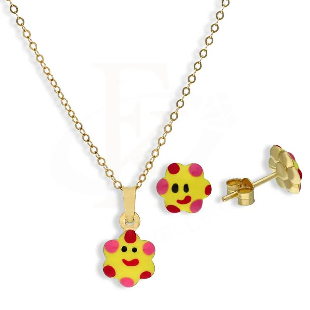 Gold Flower Baby Pendant Set (Necklace And Earrings) 18Kt - Fkjnklst18K2432 Sets